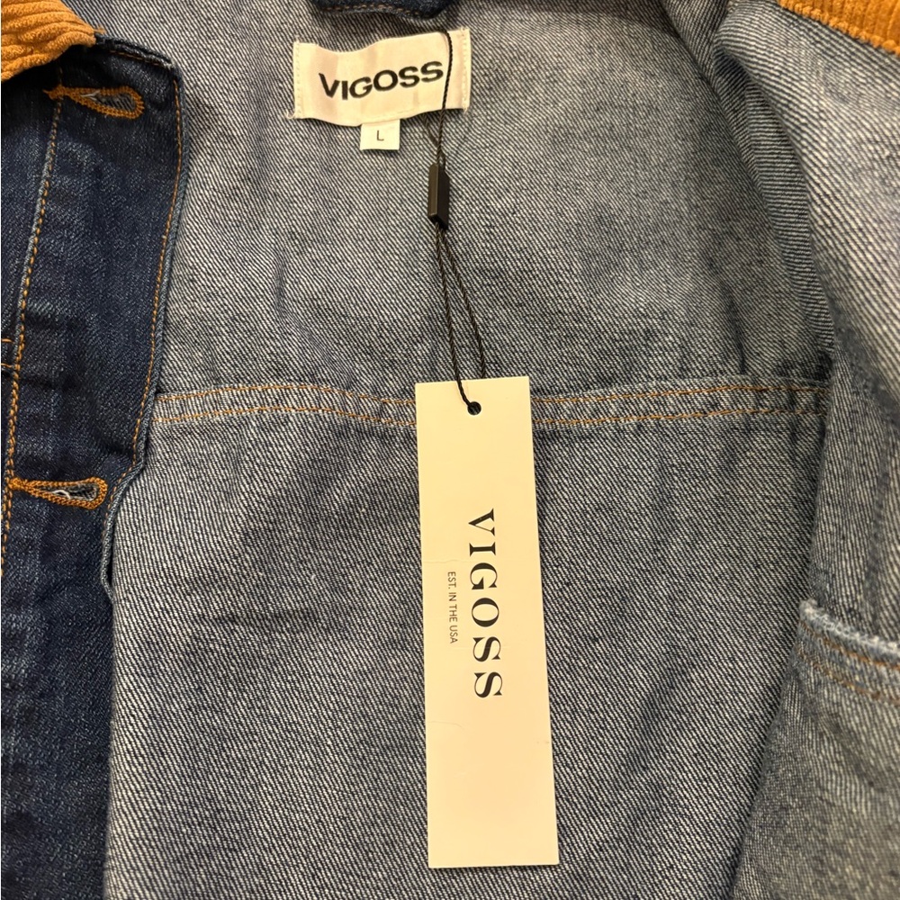 NWT Vigoss Dark Blue Denim Jacket with Mustard Corduroy Collar - Picture 4 of 8
